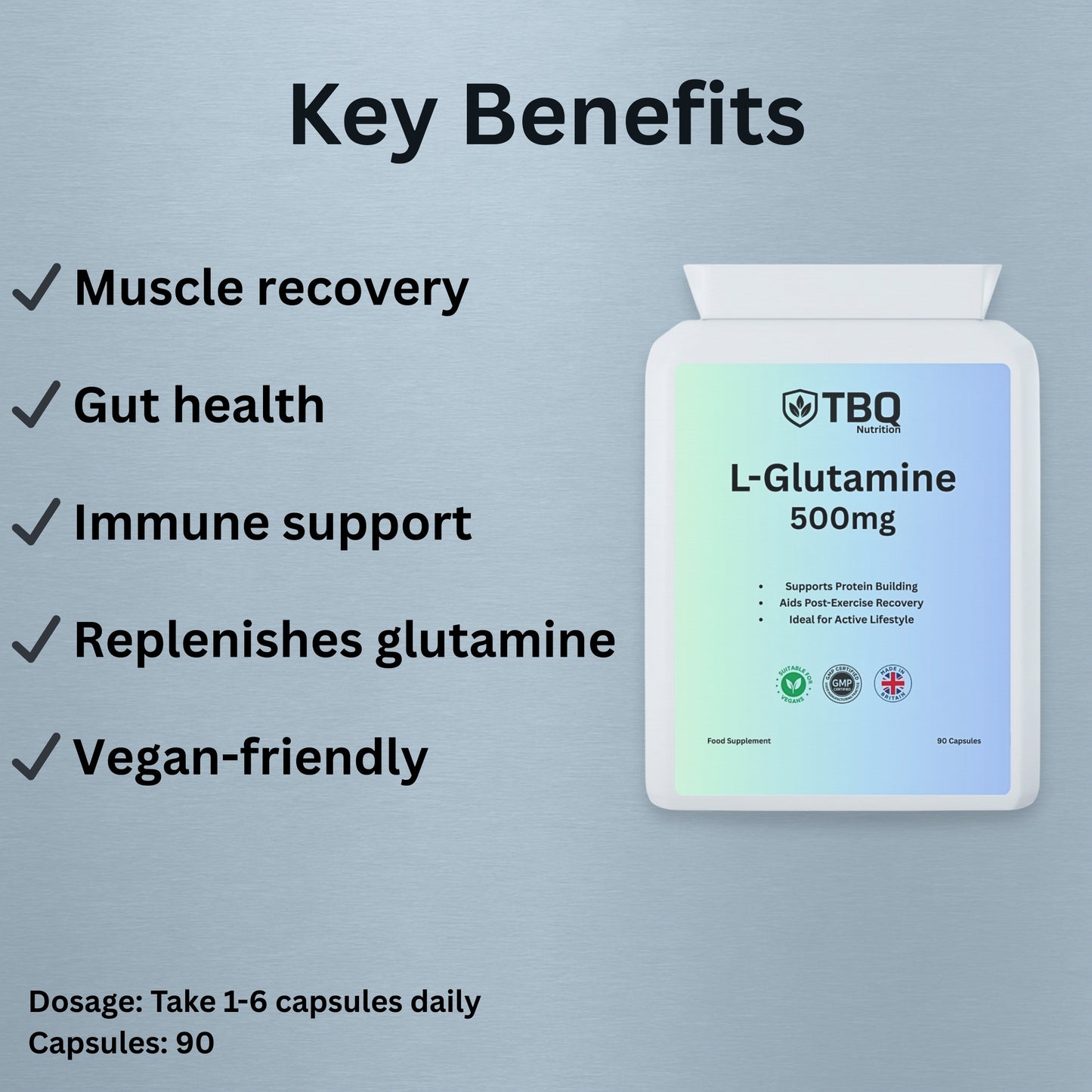 L-Glutamine 500mg – 90 Capsules